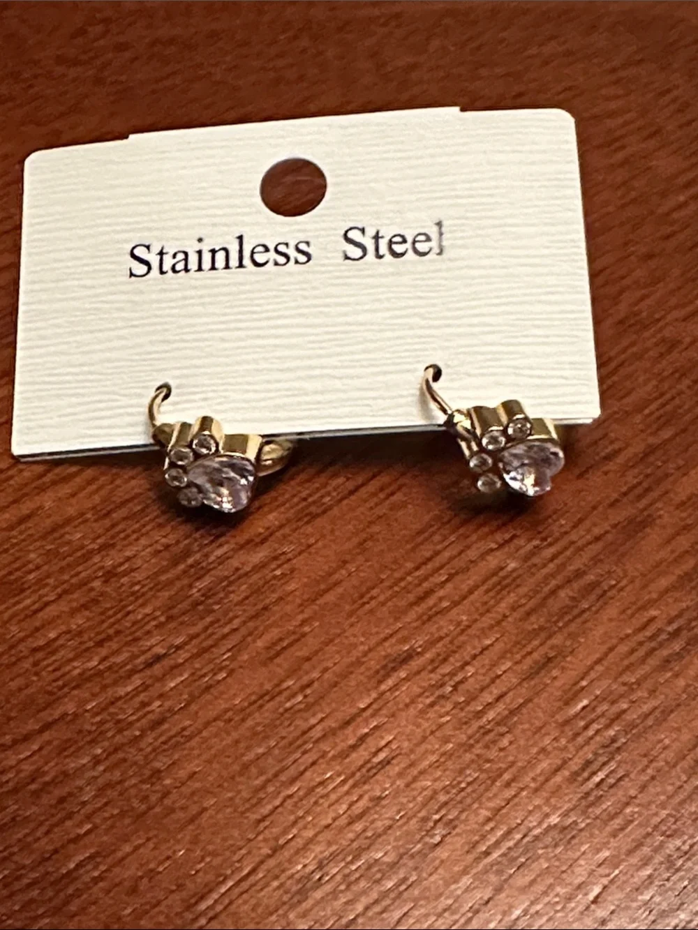 Fashion Jewelry Gold Paw Hoop Earrings with Clear Crystals